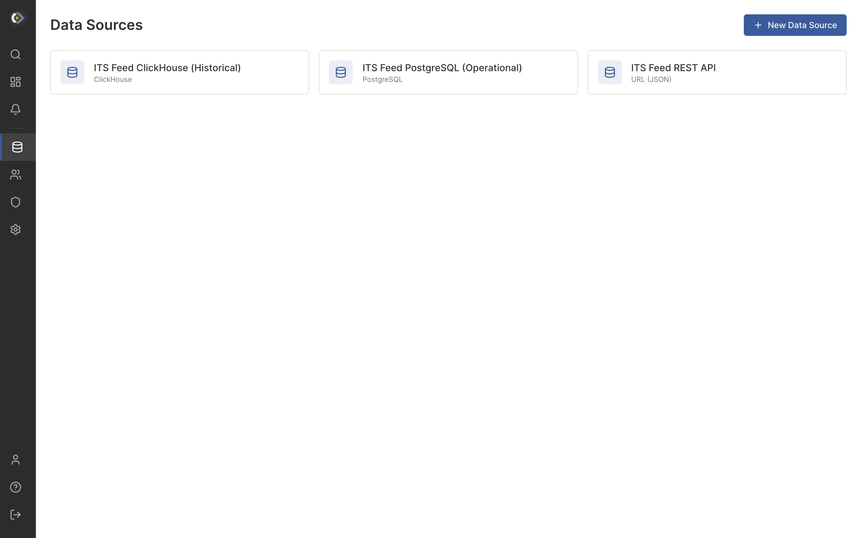 Data sources configured in a node - ClickHouse, PostgreSQL, and a REST API